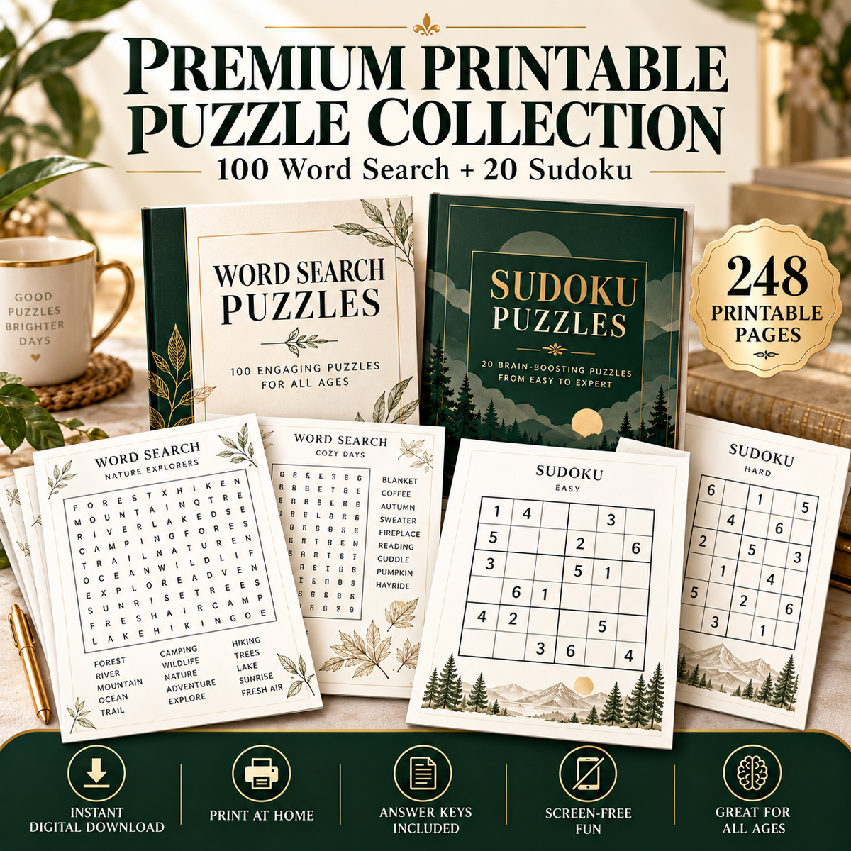 Illustrative cover — Create Lab Premium Printable Puzzle Collection, 100 Word Search and 20 Sudoku